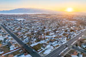 Aerial view at dusk with a mountain view