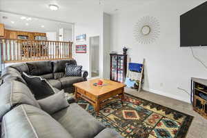 Living room featuring carpet flooring