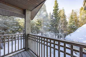 View of snow covered deck