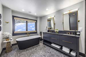 Bathroom with vanity and a bathing tub