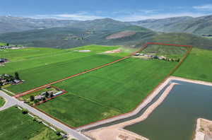 Aerial view with a water and mountain view