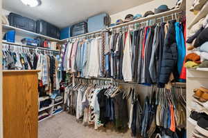 Walk in closet with carpet floors