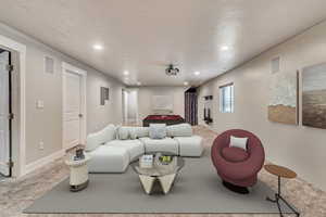 View of carpeted home theater room