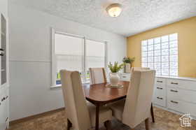 Dining space with a wealth of natural light and a textured ceiling