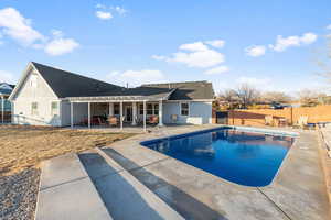 View of pool featuring a patio area