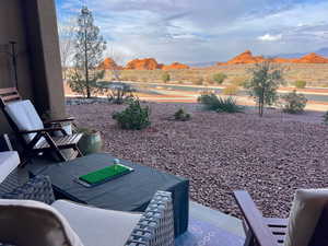 patio has great views of the gold course and red rocks