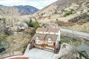 Aerial view featuring a mountain view