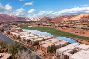 Bird's eye view featuring a water and mountain view