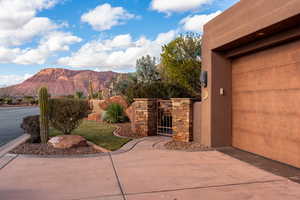 View of patio with a mountain view