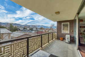 Balcony with a mountain view