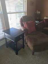 Sitting room with carpet flooring