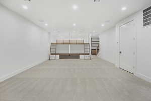 Interior space with light colored carpet