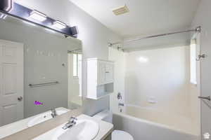 Full bathroom featuring vanity, toilet, and shower / bath combination