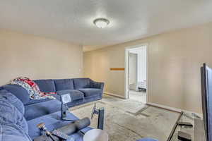 Living room with a textured ceiling