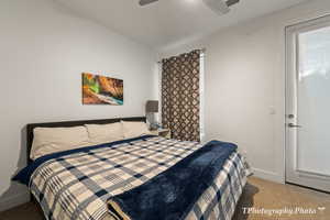 Bedroom with carpet floors and ceiling fan