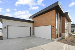Exterior space with a garage