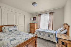 Bedroom with a closet and carpet