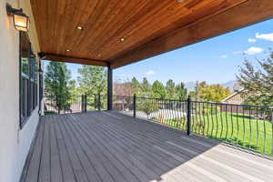 Wooden deck featuring a lawn