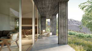 View of patio with a mountain view