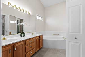 Bathroom with vanity and a bathing tub