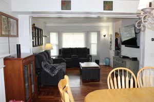 Living room featuring dark hardwood / wood-style flooring