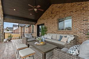 View of patio / terrace featuring outdoor lounge area and ceiling fan