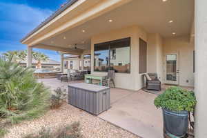 View of patio with ceiling fan