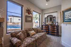 Living area with carpet