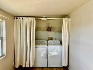 Clothes washing area with washer and dryer