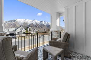 2nd Floor balcony with a mountain view