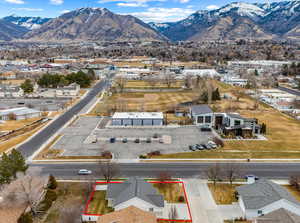 Aerial view featuring a mountain view