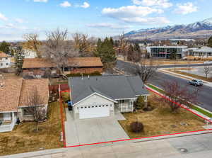 Aerial view featuring a mountain view