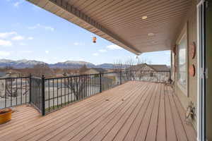 Wooden terrace with a mountain and lake views