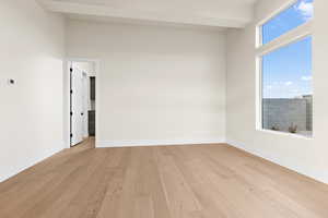 Unfurnished room with a wealth of natural light and light wood-type flooring