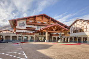 View of building exterior featuring a mountain view