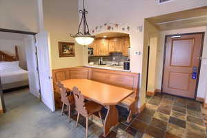 Dining area featuring sink