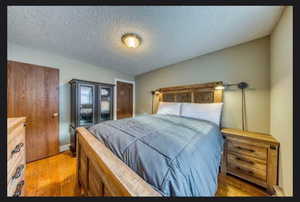 Bedroom featuring wood-type flooring and a textured ceiling