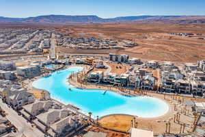 View of pool with a mountain view