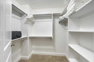 Walk in closet featuring carpet flooring