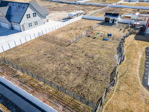 Bird's eye view featuring the horse corral and livestock area.