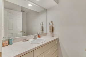 Bathroom with vanity and toilet