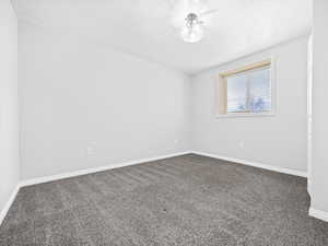 Carpeted spare room with a textured ceiling