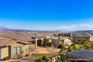 View of front of home with a mountain view