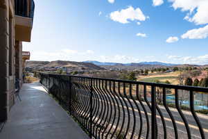 Balcony with a mountain view