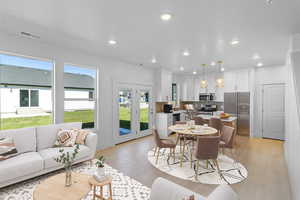 Dining room with light wood-type flooring