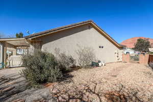 View of home's exterior with a mountain view