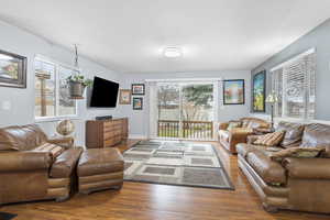 Living room featuring plenty of natural light and hardwood / wood-style floors