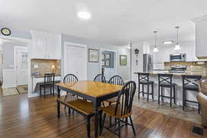 Dining space featuring dark hardwood / wood-style floors and sink