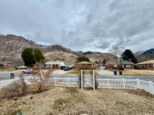 View of yard with a mountain view