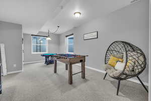 Large recreation room/family room with large windows